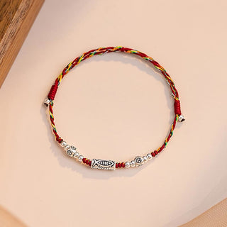 Buddha Gift 925 Sterling Silver Luck Koi Fish Braided Colorful String Bracelet Anklet