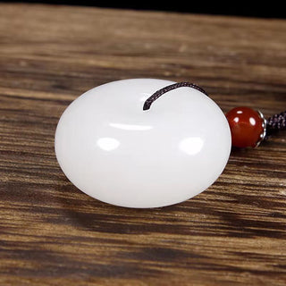 Buddha Gift Round Hetian White Jade Peace Buckle Blessing Necklace Pendant