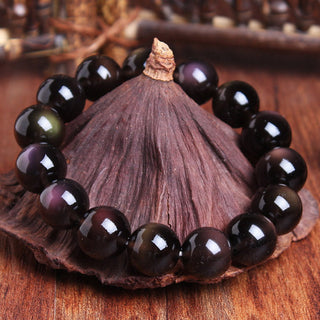 Buddha Gift Natural Rainbow Obsidian Positive Bracelet