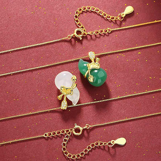 Buddha Gift Cyan Jade Gourd Lotus Leaf Abundance Pendant Necklace