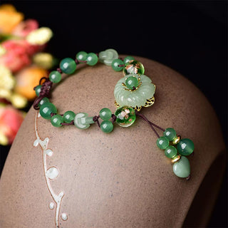 Buddha Gift Natural Green Jade Luck Dangling Flower Bracelet