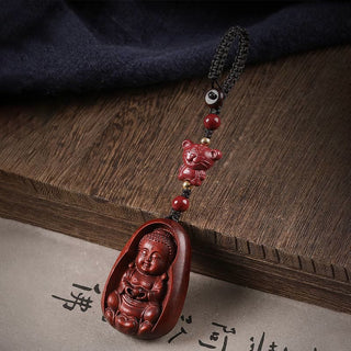 Buddha Gift Small Leaf Red Sandalwood Buddha Cinnabar Chinese Zodiac Amulet Protection Key Chain