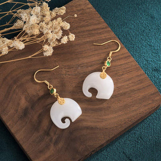 Buddha Gift FengShui Elephant White Jade Fortune Earrings