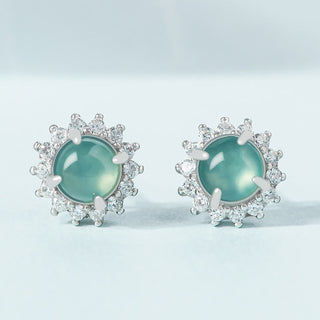 Buddha Gift 925 Sterling Silver Round Jade Luck Abundance Stud Earrings