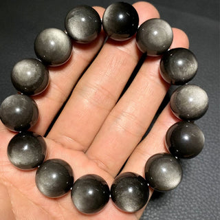 Buddha Gift Natural Silver Sheen Obsidian Soothing Protection Bracelet