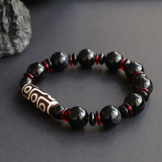 Buddha Gift Black Onyx Nine-Eye Dzi Bead Wealth Protection Bracelet