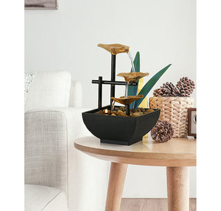 Buddha Gift Three Layers Waterfall Fountain Tabletop Lotus Ornaments With River Rocks Desktop Decoration