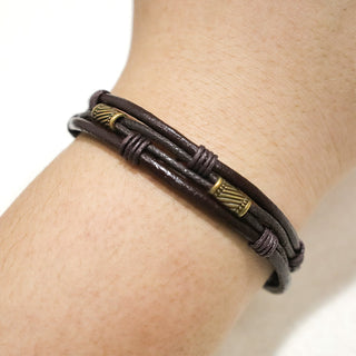 Buddha Gift Vintage Leather Wrist Band Brown Rope Layered Bracelet Bangle