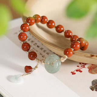 Buddha Gift 14k Gold Filled Jade Red Agate Peace Buckle Copper Coin Gourd Confidence Bracelet