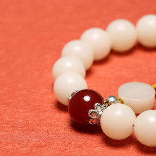 Buddha Gift Bodhi Seed Red Agate Black Obsidian Pink Crystal Rutilated Quartz Peace Wrist Mala Bracelet