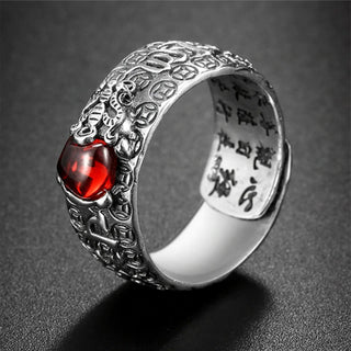 Buddha Gift FengShui PiXiu Red Garnet Wealth Ring