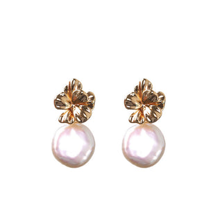 Buddha Gift 925 Sterling Silver Natural Baroque Pearl Flower Healing Drop Earrings