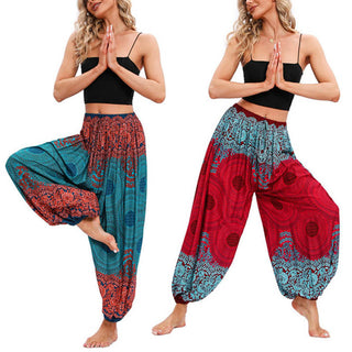 Buddha Gift Loose Circle-shaped Flowers Pattern Harem Trousers Women's Yoga Pants