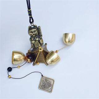 Buddha Gift Auspicious Wealth Cat Wall Hanging Chime Bell Copper Luck Handmade Home Decoration