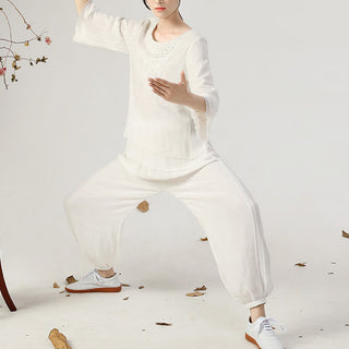 Buddha Gift 2Pcs Long Sleeve Frog-Button Meditation Prayer Zen Practice Tai Chi Uniform Clothing Women's Set