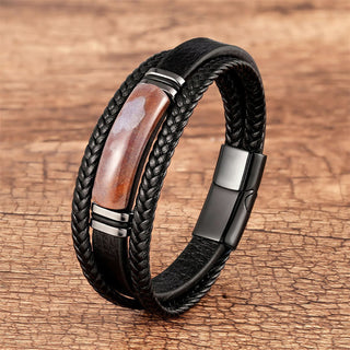 Buddha Gift Natural Stone Green Agate Power Multilayered Braided Leather Bracelet