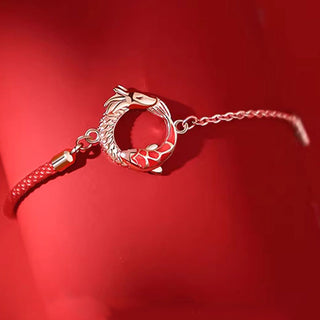 Buddha Gift 925 Sterling Silver Year Of The Dragon Copper Koi Fish Luck Protection Bracelet