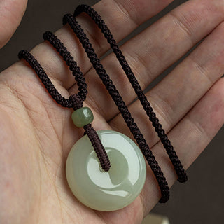 Buddha Gift Natural Round Jade Peace Buckle Luck Prosperity Necklace Pendant
