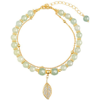 Buddha Gift Jade Leaf Ginkgo Tulip Peanut Fu Character Luck Beaded Bracelet