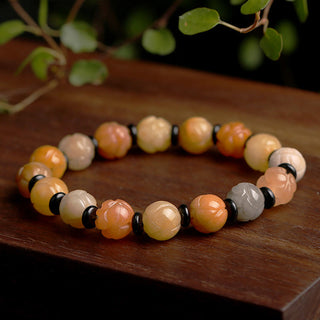 Buddha Gift Golden Silk Jade Lotus Wealth Luck Bracelet
