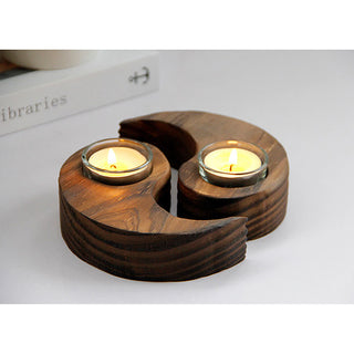 Buddha Gift Yin Yang Wood Candle Holder Meditation Rituals Use Items