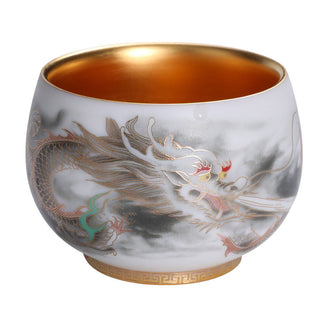 Buddha Gift Dragon Gilt Gourd Ceramic White Porcelain Teacup Kung Fu Tea Cup 160ml