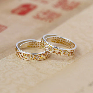 Buddha Gift Peace and Joy Tang Dynasty Flower Design Lotus Heart Sutra Carved Copper Luck Adjustable Ring