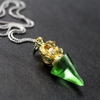 Buddha Gift Tibetan Dorje Vajra 4 Prong Lotus Liuli Crystal Strength Necklace Pendant