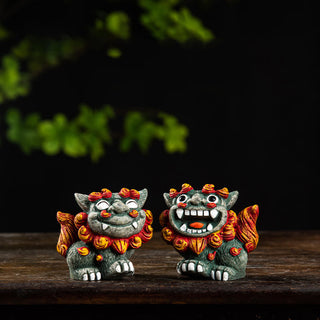 Buddha Gift Small Pair of Lion Fu Foo Dogs Ward Off Evil Protection Home Resin Decoration