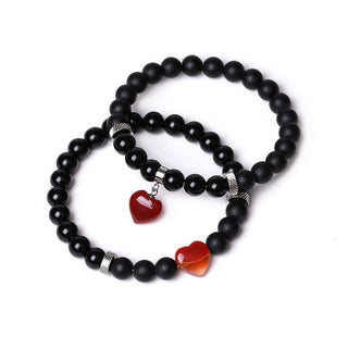 Buddha Gift 2Pcs Black Onyx Crystal Stone Love Heart Protection Support Couple Bracelet