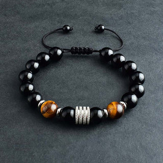 Buddha Gift Natural Black Obsidian Tiger Eye Strength Fulfillment Bracelet
