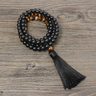 Buddha Gift Black Onyx Tiger Eye Fortune Bracelet Tassel Necklace Pendant