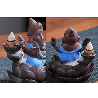 Buddha Gift Ganesh Elephant Purple Clay Backflow Smoke Fountain Protection Incense Burner