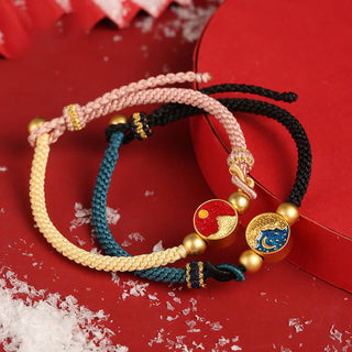 Buddha Gift Handmade Mountain and Sea Engraved Luck Two-Color String Couple Bracelet