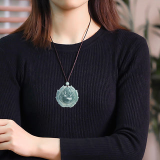 Buddha Gift Natural Jade Laughing Buddha Lotus Pattern Luck Necklace Pendant
