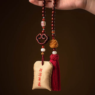 Buddha Gift Tibetan Small Leaf Red Sandalwood Lotus Cinnabar Sachet Protection Tassel Car Hanging Decoration