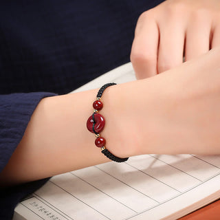 Buddha Gift Natural Cinnabar Peace Buckle Blessing String Bracelet