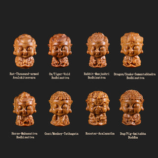 Buddha Gift Chinese Zodiac Natal Buddha Green Sandalwood Lotus Engraved Positive Home Decoration