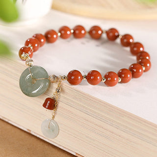 Buddha Gift 14k Gold Filled Jade Red Agate Peace Buckle Copper Coin Gourd Confidence Bracelet