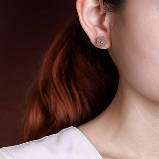 Buddha Gift 925 Sterling Silver Hetian Jade Plum Flower Luck Stud Earrings