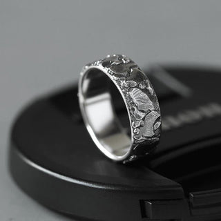 Buddha Gift Rock Pattern Luck Blessing Copper Ring