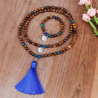 Buddha Gift 108 Mala Beads Tiger Eye Buddha Strength Bracelet Tassel Necklace Pendant