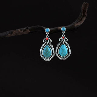 Buddha Gift Tibet Vintage Turquoise Waterdrop Strength Drop Dangle Earrings Clips