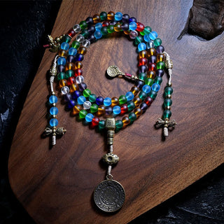 Buddha Gift Tibetan 108 Mala Beads Multicolored Liuli Glass Bead Chinese Zodiac Nine Palaces Eight Diagrams Charm Bracelet