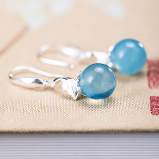 Buddha Gift 925 Sterling Silver Natural Aquamarine Leaf Flower Peace Earrings Necklace