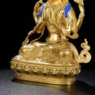 Buddha Gift Chenrezig Four-armed Avalokitesvara Protection Copper Gold Plated Statue Decoration