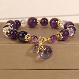 Buddha Gift Natural Amethyst Crystal Money Bag Charm Positive Bracelet