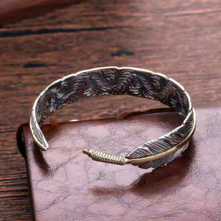 Buddha Gift Feather Pattern Carved Luck Wealth Cuff Bracelet Bangle