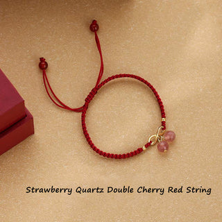 Buddha Gift Strawberry Quartz Crystal Endless Knot Love Healing Red String Weave Bracelet