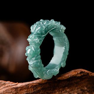 Buddha Gift Natural Jade Dragon Success Ring